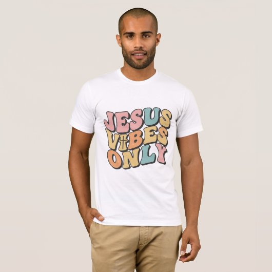 Jesus Vibes Only Retro Christian Men’s T-Shirt  (Voorkant volledig)