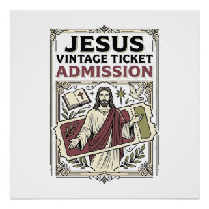 Jesus Vintage Ticket Toegang Jesus Vintage Ticke Perfect Poster