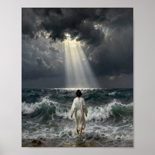 Jesus Walking into Stormy Seas Poster (Voorkant)