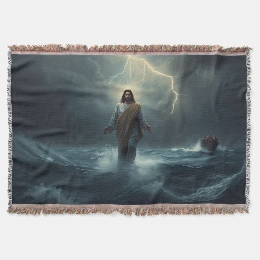 Jesus Walks on Water: Christian Blanket Deken (Voorkant)
