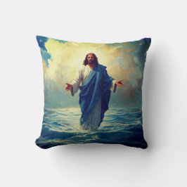 Jesus Walks on Water Throw Pillow Kussen
