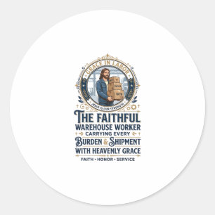 Jesus Warehouse Logistiek Grafisch T-shirt Christe Ronde Sticker