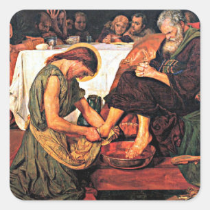 Jesus wast de voeten van Petrus Vierkante Sticker