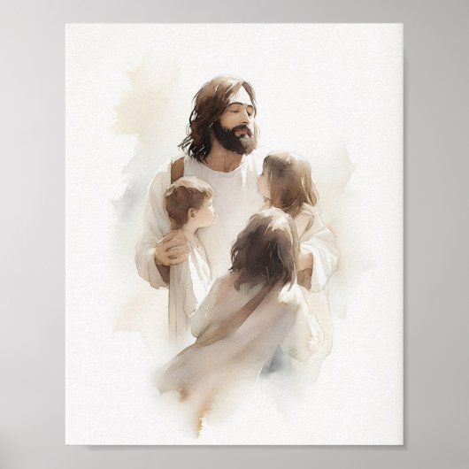 Jesus Waterverf - Christelijke huisdecoratie Poster (Voorkant)