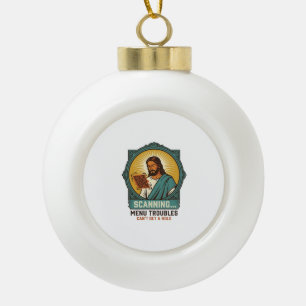 Jesus Wazige QR-code Scant Niet Menu Tech Humor_1 Keramische Bal Ornament
