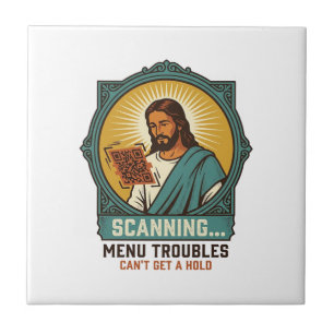 Jesus Wazige QR-code Scant Niet Menu Tech Humor_1 Tegeltje