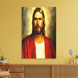 Jesus  wit en rood outfit met zwarte kant canvas afdruk