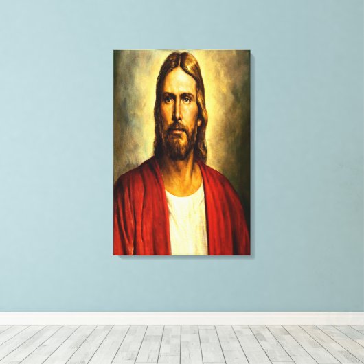 Jesus  wit en rood outfit vervaging canvas afdruk (Insitu (Houten vloer))