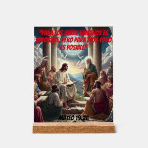 Jesús y los Discípulos: Mateo 19:26 Acryl Bord