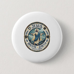 Jesus zachte beweging wellness shirt op geloof geb ronde button 5,7 cm