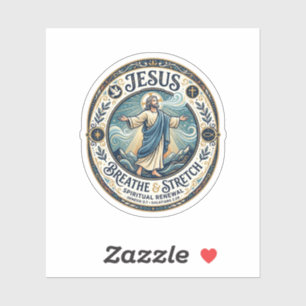 Jesus zachte beweging wellness shirt op geloof geb sticker