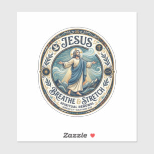 Jesus zachte beweging wellness shirt op geloof geb sticker
