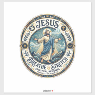 Jesus zachte beweging wellness shirt op geloof geb sticker
