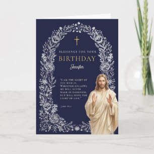 Jesus Zegeningen Navy Blauwe Verjaardag Kaart
