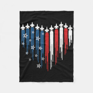 Jet Airplane Heart Rood Wit Blauw Amerikaanse Vlag Fleece Deken