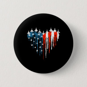 Jet Airplane Heart Rood Wit Blauw Amerikaanse Vlag Ronde Button 5,7 Cm