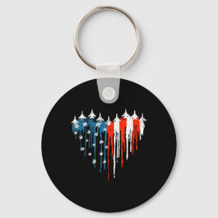 Jet Airplane Heart Rood Wit Blauw Amerikaanse Vlag Sleutelhanger