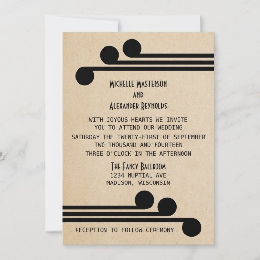 Jet Black Deco Chic Wedding Invitation (Devant)