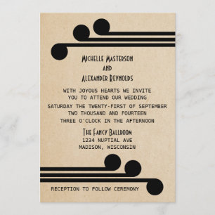 Jet Black Deco Chic Wedding Invitation
