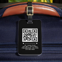 Jet Black QR CODE Aangepast Bagagelabel