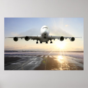 Jet Landing op Snowy Runway Poster