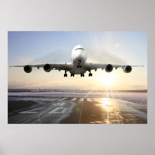 Jet Landing op Snowy Runway Poster (Voorkant)