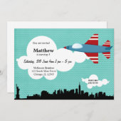 Jet Plane Birthday (blauw) Kaart (Voorkant / Achterkant)