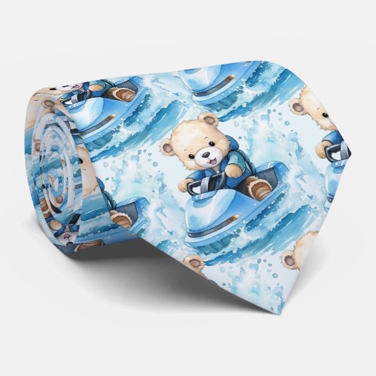 Jet Ski Blue Teddy Bear Cravate (Roulé)
