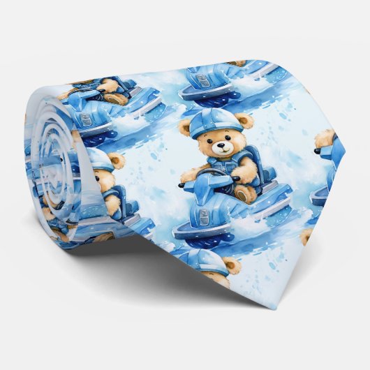 Jet Ski Blue Teddy Bear Stropdas (Opgerold)