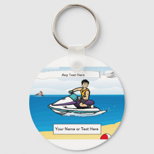 Jet Ski - Mannelijke Cartoon door PrintedPerfectio Sleutelhanger