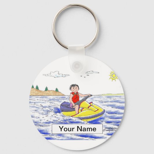 Jet Ski Rider - Vrouw Cartoon Sleutelhanger (Voorkant)