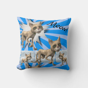 Jeté de Coussin Miaou ! Chats Rayure Bleue