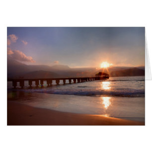 Jetée de plage au coucher du soleil, Hawaï