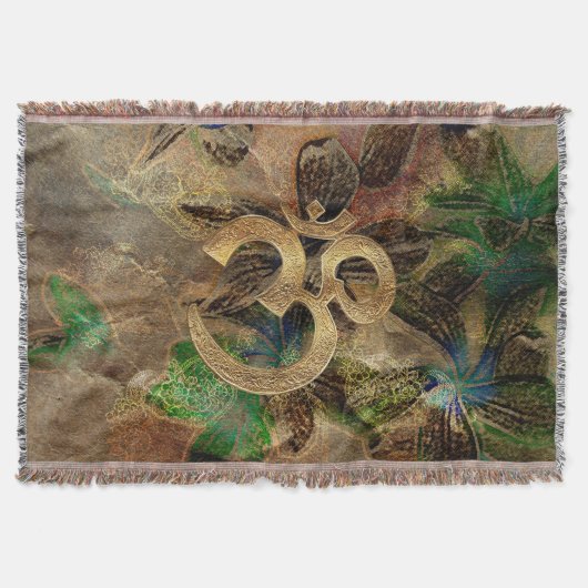 Jeter couverture vert brun laiton floral AUM (Devant)