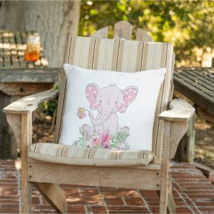 Jeter Oreiller Eléphant Floral Rose