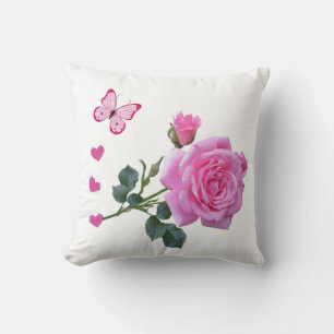 Jeter Oreiller Rose Rose Rose Floral Coeurs papill