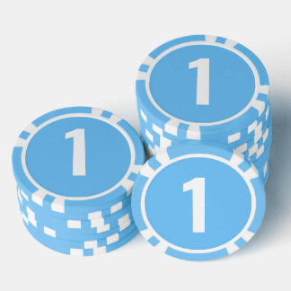 Jeton de poker de base bleu clair blanc avec numér