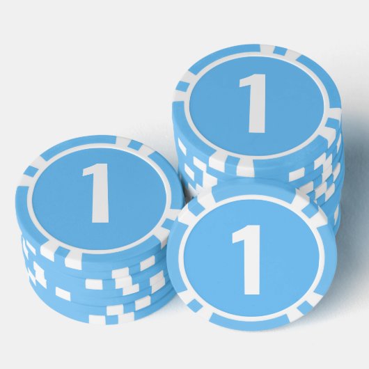 Jeton de poker de base bleu clair blanc avec numér (Empiler)