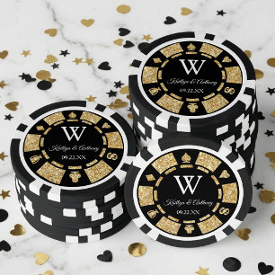 Jeton de Poker Mariage Casino Paillettes Dorées