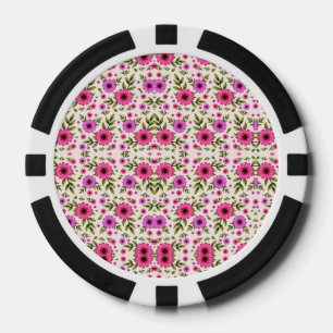 Jetons de poker avec un motif floral rose vibrant
