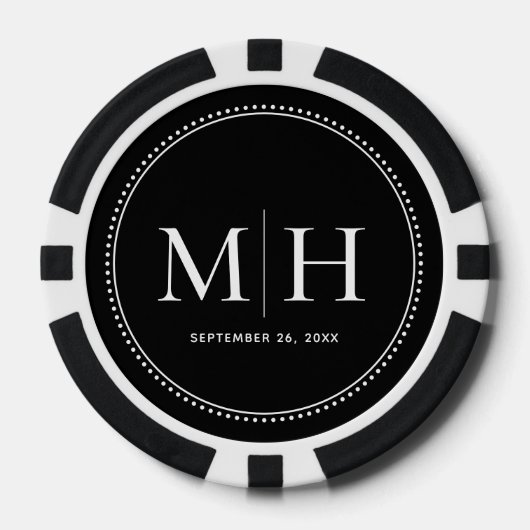 Jetons de poker noirs personnalisés avec monogramm (Recto)