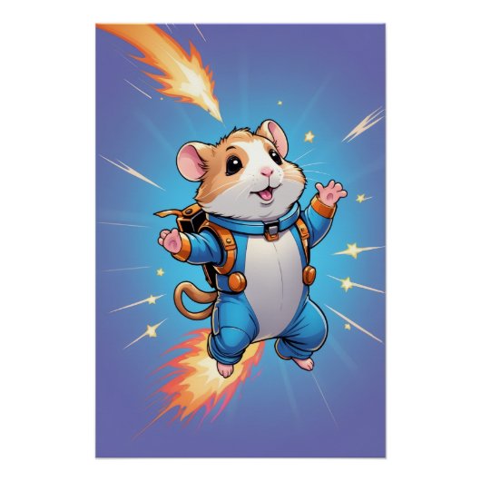 Jetpack Hamster Poster | Funny Cartoon Wall Art (Devant)