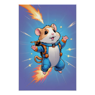 Jetpack Hamster Poster   Grappige Cartoon Muurkuns Perfect Poster