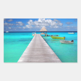 Jetty met boten in een tropische lagune rechthoekige sticker