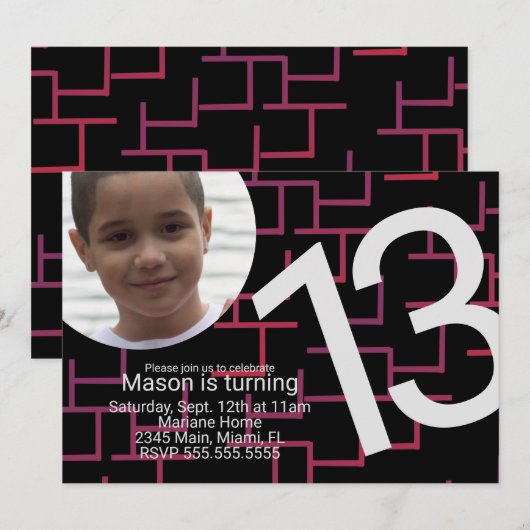 Jeu Anniversaire Fête Maze Gamer Photo Invitation (Devant / Derrière)