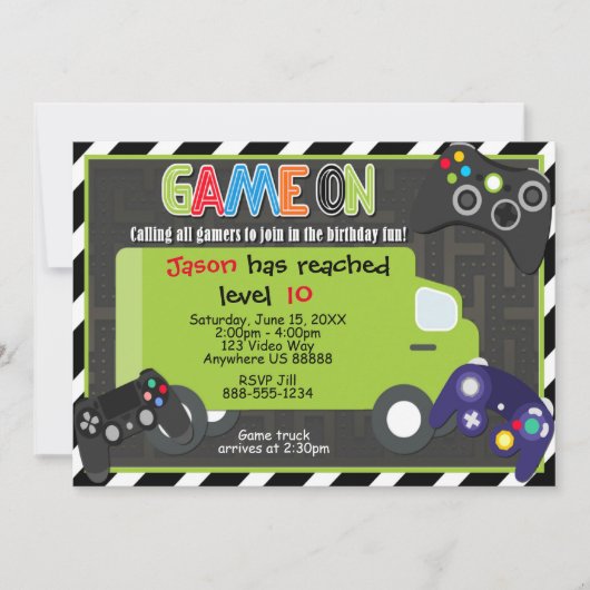 Jeu Camion Vidéo Jeu Anniversaire Invitation (Devant)
