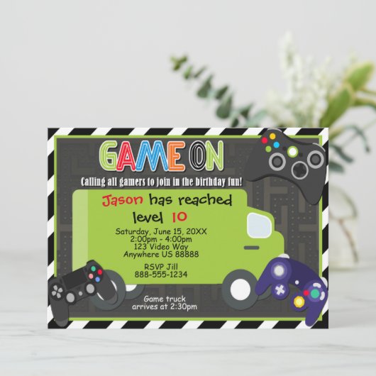 Jeu Camion Vidéo Jeu Anniversaire Invitation (Debout devant)