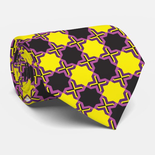 Jeu cravate jaune noir rose violet (Roulé)