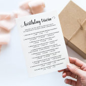 Jeu d'anniversaire Trivia avec réponses Carte d'an