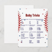 Jeu de baby shower de quiz bébé de baseball Carte (Devant / Derrière)